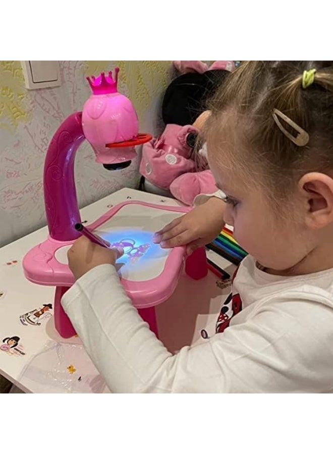 Drawing Projector Table for Kids Painting Table Toy Trace and Draw Projector Toy Painting Table Board Toy with Light & Music Educational Drawing Toys for Toddler Boys & Girls (Pink) - Image 2