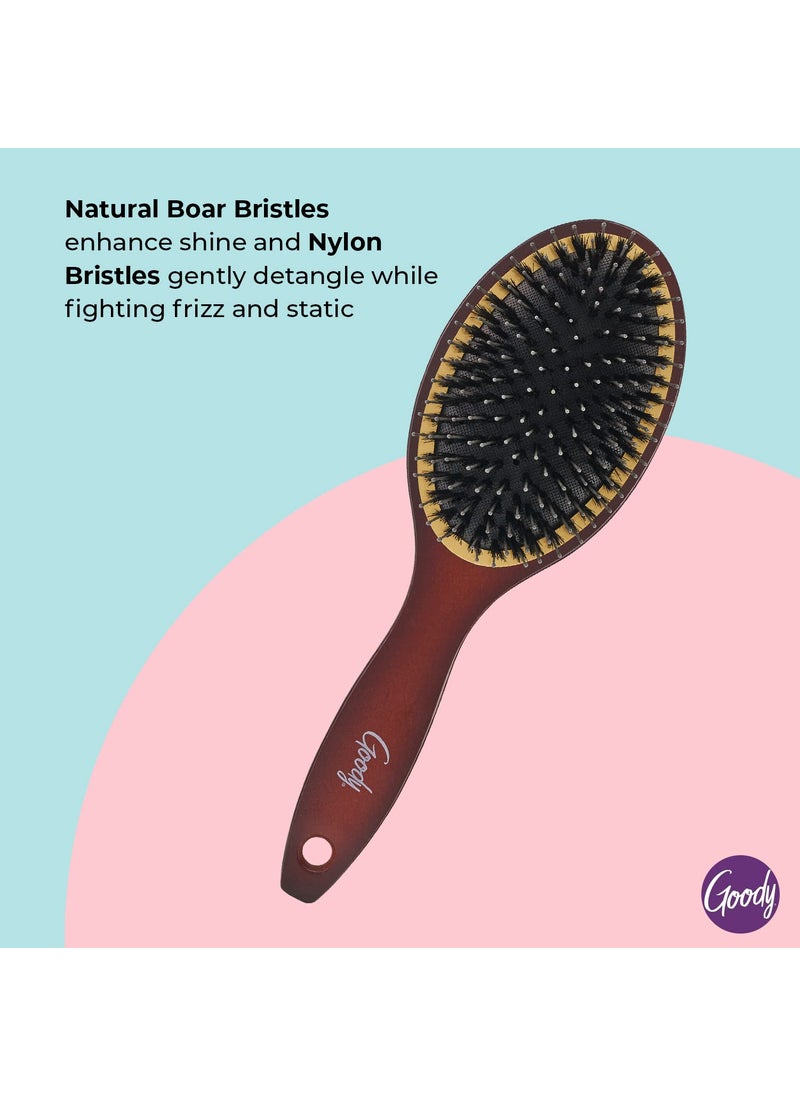 Goody Goody Ceramic Hair Brush Oval Cushion  Natural Boar and Nylon Bristle Mix to Enhance Shine  Smooth Hair Fights Frizz and Static  Premium Wood Design is PainFree for All Hair Types  - Image 3