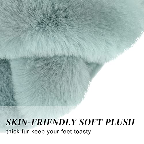 Parlovable Women's Fuzzy Slippers Comfy Cross Band House Shoes Memory Foam Open Toe Indoor Gifts for Ladies Turquoise 9-10 - Image 2