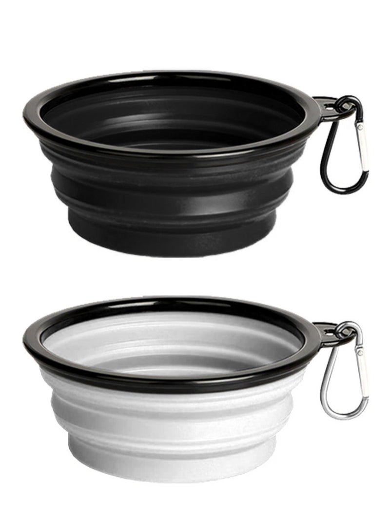 LOOPITYS Dog Bowl Pet Folding Bowl, 2-piece set of cat and dog folding dog water bowls, portable pet feeding water tray, suitable for walking, parking, travel, with 2 mountain buckles (large, black+white) - Image 1