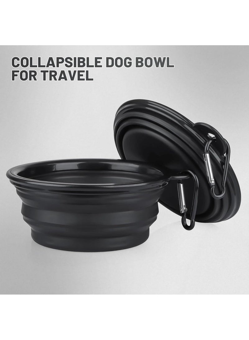 LOOPITYS Dog Bowl Pet Folding Bowl, 2-piece set of cat and dog folding dog water bowls, portable pet feeding water tray, suitable for walking, parking, travel, with 2 mountain buckles (large, black+white) - Image 2