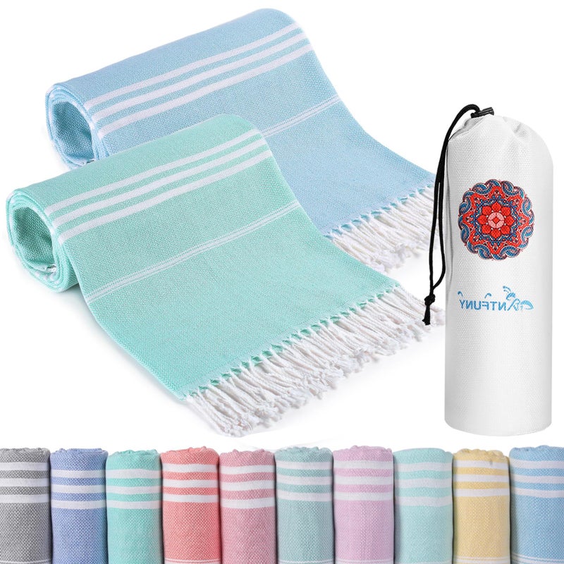 2 Packs Turkish Beach Towels Quick Dry Sand Free Soft Absorbent Adult Oversized Bath Pool Swim Towel Lightweight Thin Fast Drying Over The Lounge Chair Towel Sand Repellent Anti Vacation Essentials