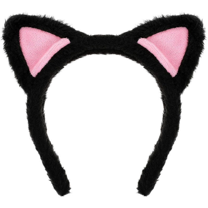 COMNICO Cat Ears Headbands Plush Soft Cute Washing Face Head band Fuzzy Kitten Makeup Hair Headbands for Mask Skincare Spa Yoga Halloween Parties Cosplay Black