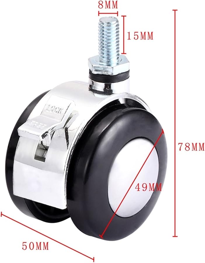Heavy Duty 2 Inch Swivel Caster Wheels With Brake M8 Screw Plate Alloy Trolley Rubber Protective 1Pcs - Image 3