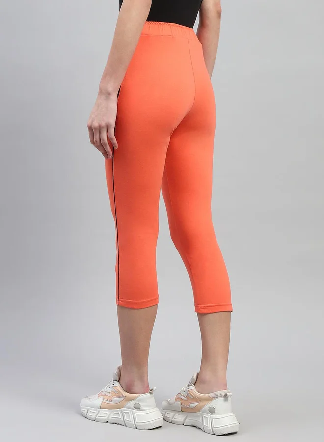 Monte Carlo Women Orange Solid Drawstring Waistband Regular Fit Capris