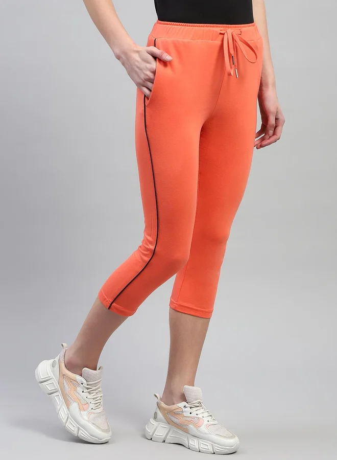 Monte Carlo Women Orange Solid Drawstring Waistband Regular Fit Capris