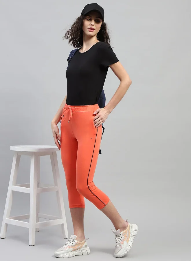 Monte Carlo Women Orange Solid Drawstring Waistband Regular Fit Capris