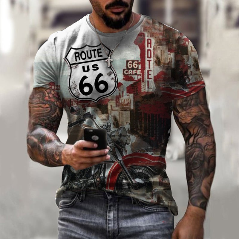 2022 European and American foreign trade cross-border new men's motorcycle casual digital printing slim pullover men's T-shirt TTA40-592 6XL - Image 1