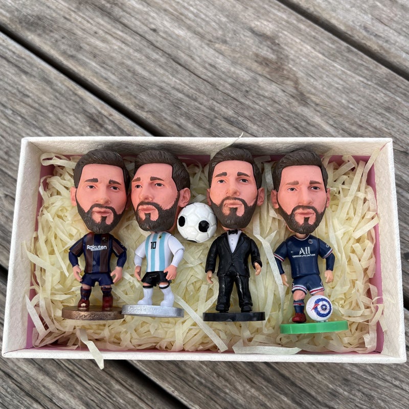 World Cup Fan Gifts: Soccerwe Football Figurines with C Ronaldo & Messi Designs - Messi 4pcs + Gift Box + Mini Football