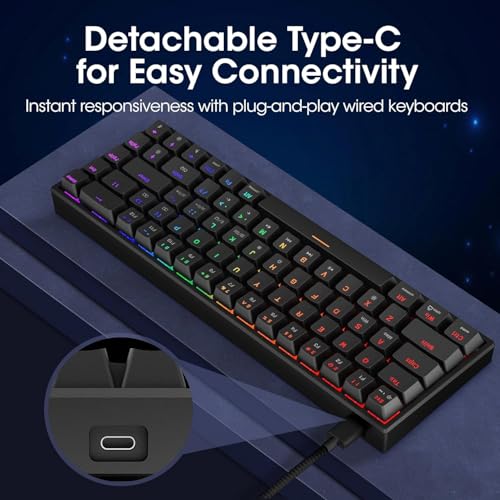 KOORUI 60% Mechanical Gaming Keyboard, Mixed Colors LED Backlit Ultra-Compact 68 Keys, Mini Wired Keyboard with Blue Switch for Windows Laptop PC/Mac OS/Xbox - Image 4