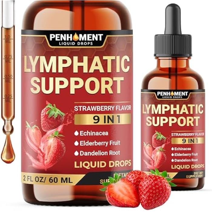 Penhoment 9in1 Lymphatic Drainage Drops Supplement - Echinacea | Elderberry | Dandelion | Rosehip | Cleavers | Calendula | Burdock - 2 Fl Oz - 60 Days - Image 1