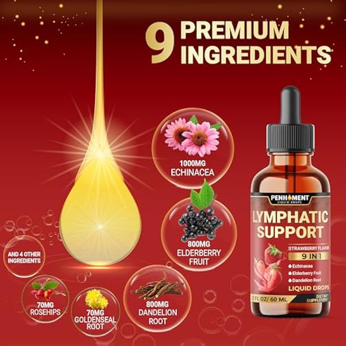 Penhoment 9in1 Lymphatic Drainage Drops Supplement - Echinacea | Elderberry | Dandelion | Rosehip | Cleavers | Calendula | Burdock - 2 Fl Oz - 60 Days - Image 3
