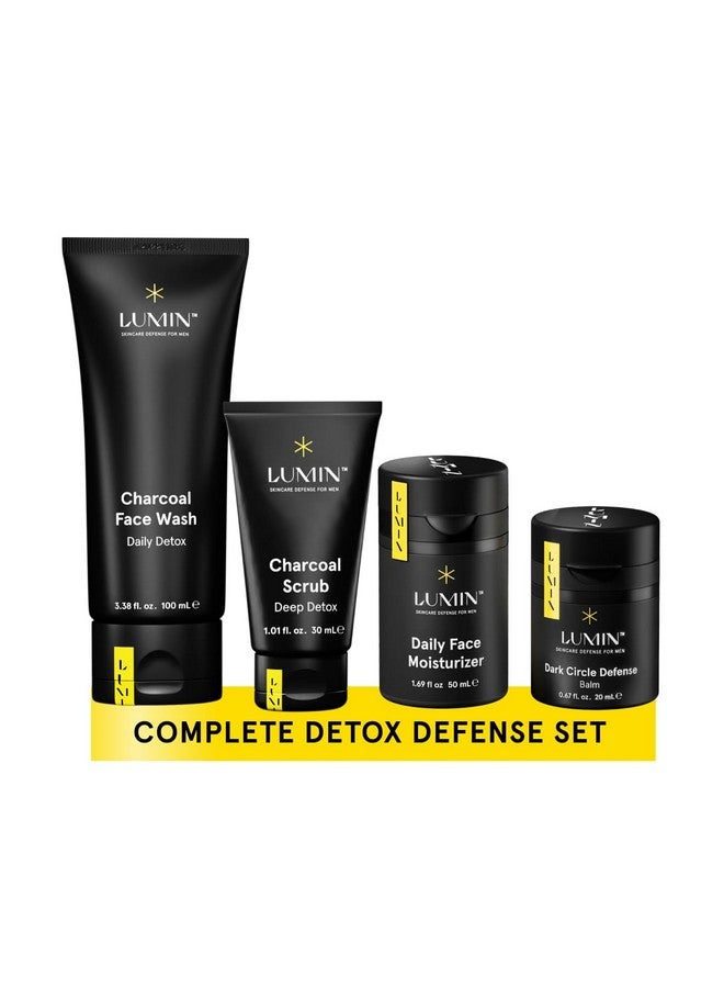 Lumin - Class Act Bundle - Men's Skincare Kit, Includes: Charcoal Face Wash Daily Detox, Charcoal Scrub Deep Detox, Daily Face Moisturizer & Dark Circle Defense Balm, Suitable For All Skin Types - Image 1