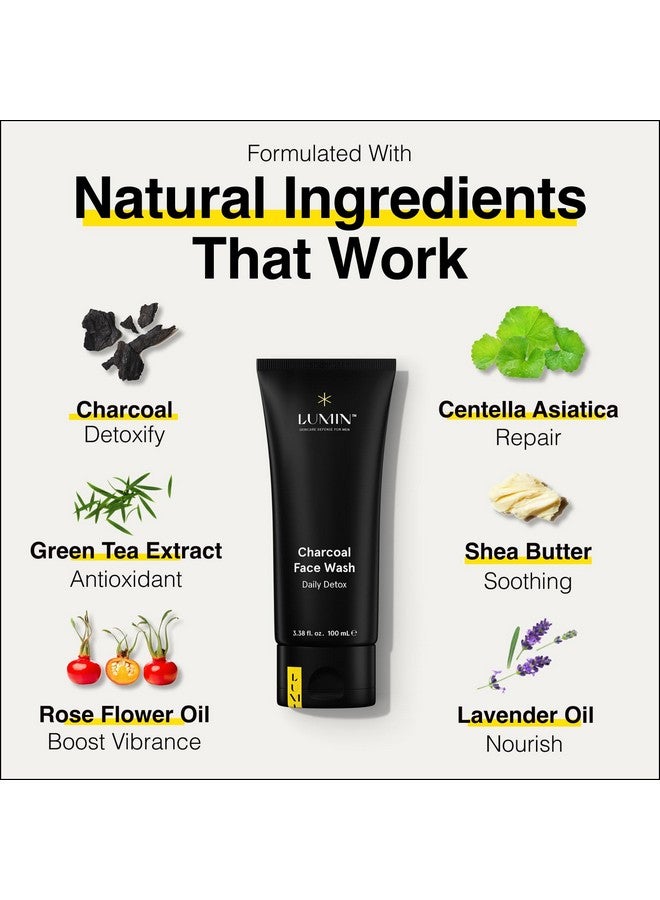 Lumin - Class Act Bundle - Men's Skincare Kit, Includes: Charcoal Face Wash Daily Detox, Charcoal Scrub Deep Detox, Daily Face Moisturizer & Dark Circle Defense Balm, Suitable For All Skin Types - Image 2