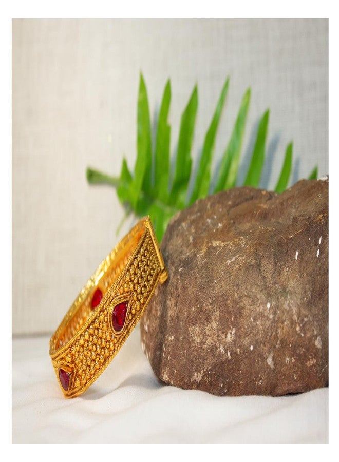 JFL - Jewellery for Less Traditional Ethnic One Gram Glod Plated Red Stone Openable Bangle Kada for Women - Image 4