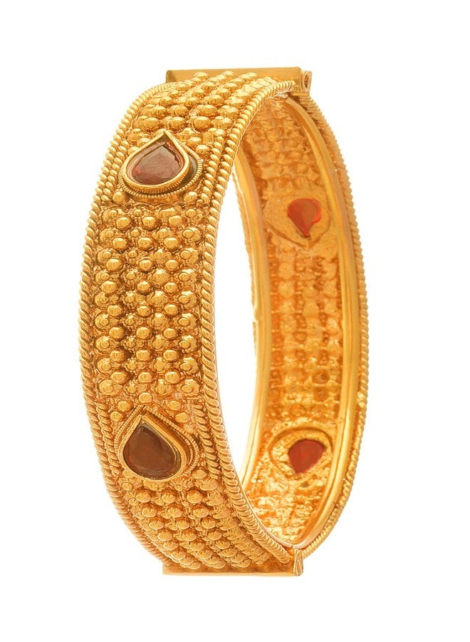 JFL - Jewellery for Less Traditional Ethnic One Gram Glod Plated Red Stone Openable Bangle Kada for Women - Image 1