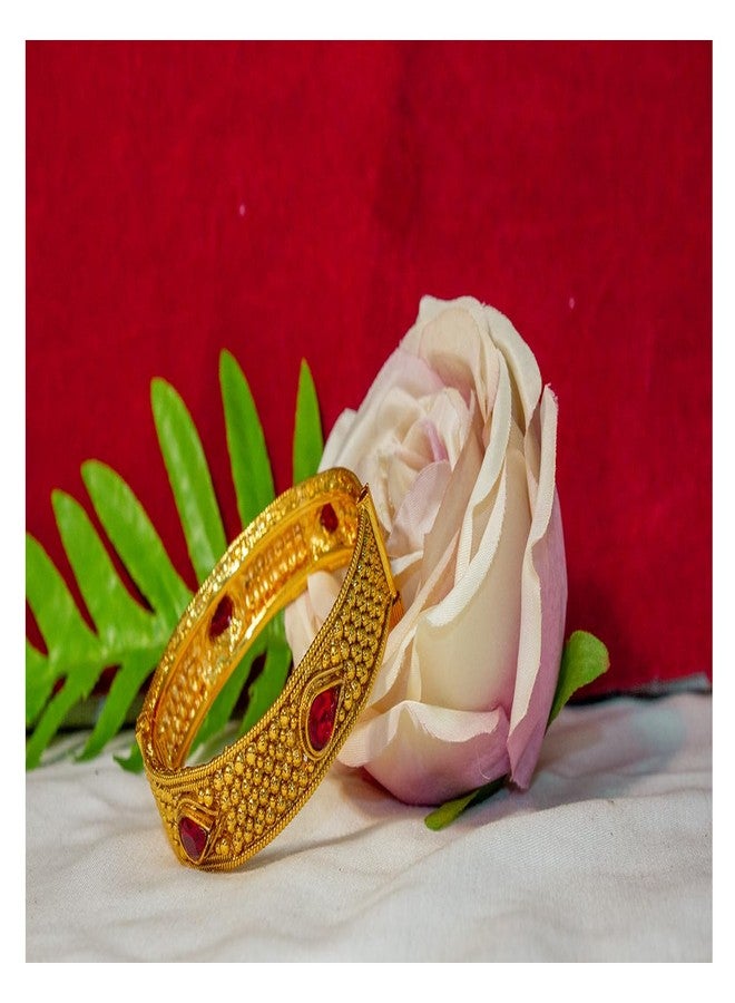 JFL - Jewellery for Less Traditional Ethnic One Gram Glod Plated Red Stone Openable Bangle Kada for Women - Image 3