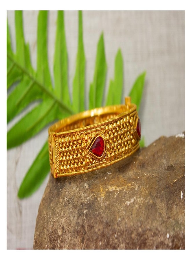 JFL - Jewellery for Less Traditional Ethnic One Gram Glod Plated Red Stone Openable Bangle Kada for Women - Image 2