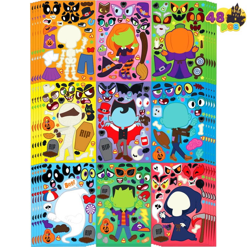 JOYIN 48 Pcs Halloween Make a Face Stickers Halloween Party Favor for Kids Art Craft Party Supplies Classroom Activities Games Goodies Sticker Sheets with Witch Vampire Designs - Image 2