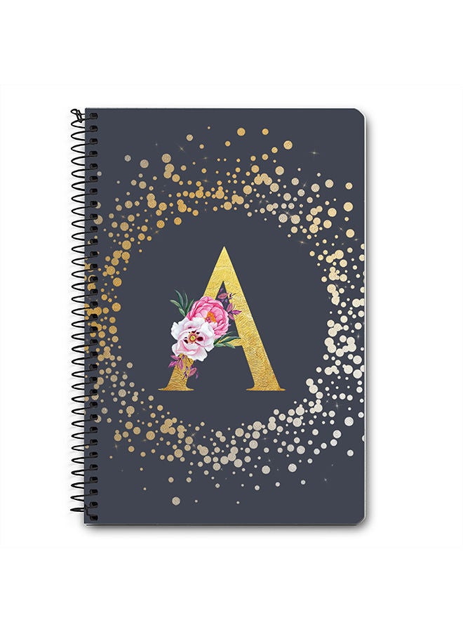 Stylizedd Designer A5 Spiral Notebook Memo Notepad Journal - Custom Monogram Initial Letter Floral Pattern Alphabet - A - Grey  - Image 1