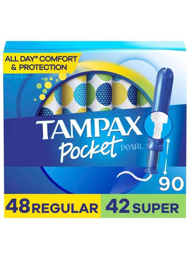 Tampax Tampax Pocket Pearl Compact Tampons Duo Pack, Regular/Super Absorbency with BPA-Free Plastic Applicator and LeakGuard Braid, Unscented, 90 Count Total (3 Packs of 30)  - Image 1
