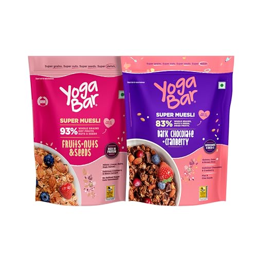 Yogabar Wholegrain Breakfast Muesli Combo | Fruits, Nuts and Seeds 700gm | Dark Chocolate Cranberry 700gm | Nuts + Seeds, Dried Fruits, Whole Grains - Image 1