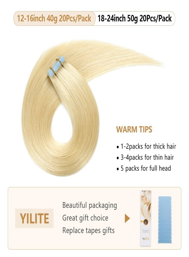 YILITE Tape in Human Hair Extensions Silky Straight human Hair Extensions Bleach Blonde (613n), 50g/pack, 20 Inch (Pack of 20) - Image 4