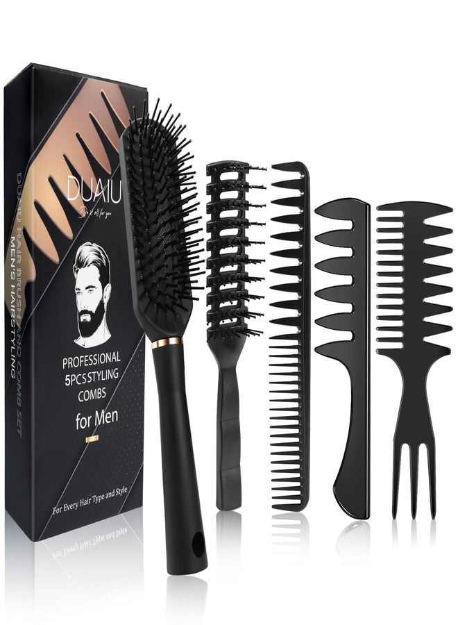 DUAIU Hair Brush Set, 5 PCS Paddle Brush and Hair Comb for Men Women, Paddle Detangling Brush Vented Brush Wide Tooth Comb for Curls Straight Thick Fine Wet or Dry Hair Care Styling - Image 1