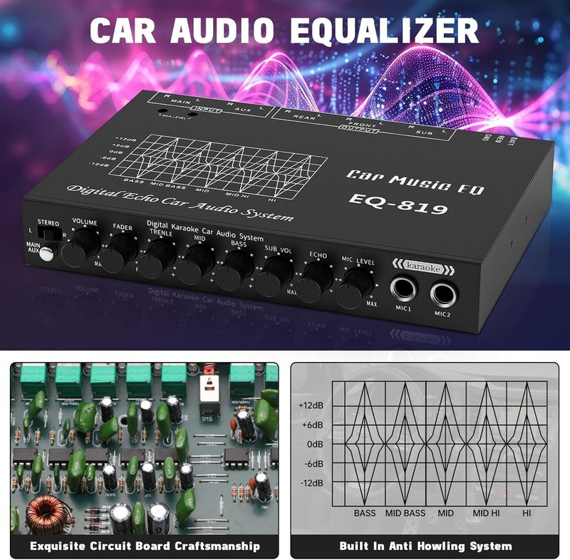 Suacopzar EQ-819 Car Audio Equalizer with Karaoke Function and Mic Input - Image 5