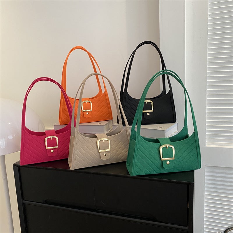 Ins Niche Texture Underarm Bag Women'S Bag 2023 Solid Color Felt Shoulder Bag Casual All-Match Women'S Bag - Image 3