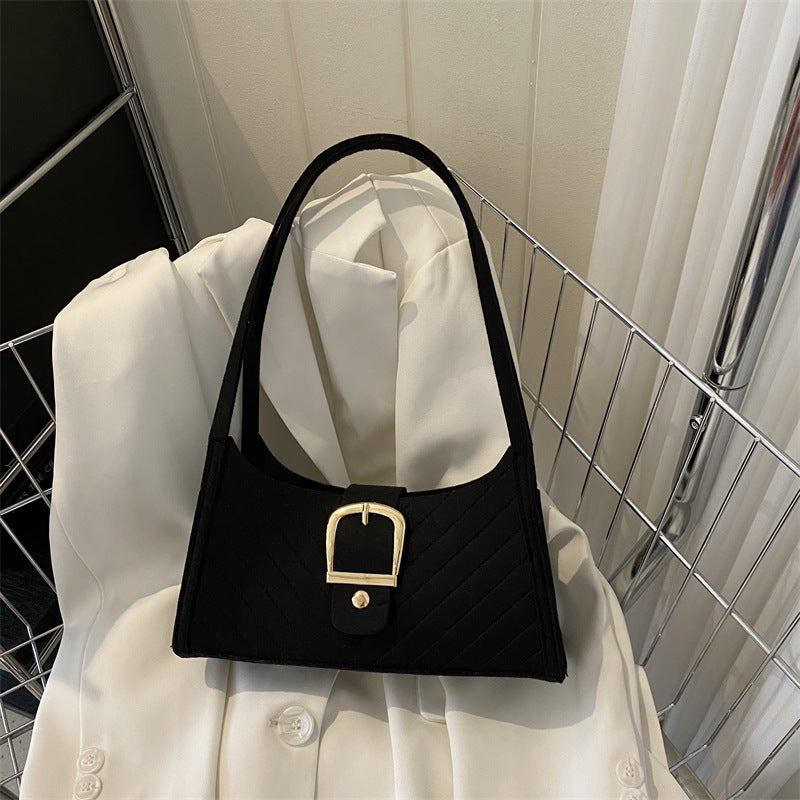Ins Niche Texture Underarm Bag Women'S Bag 2023 Solid Color Felt Shoulder Bag Casual All-Match Women'S Bag - Image 2