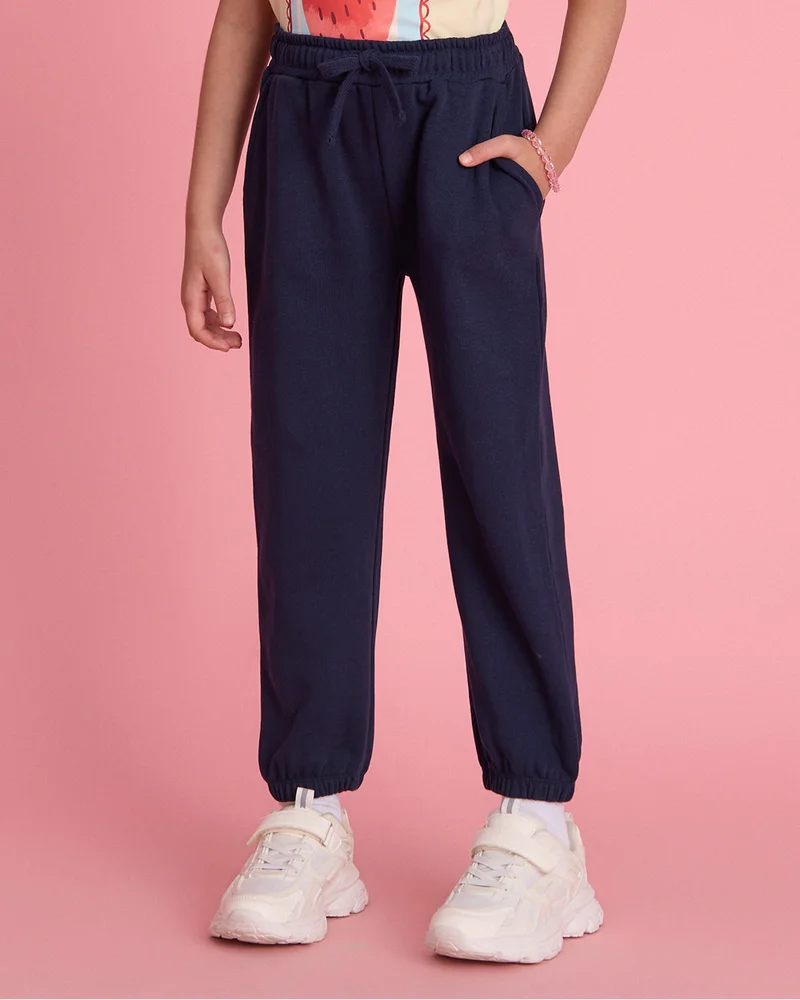 Redtag Girls Navy Basic Terry Track Pants