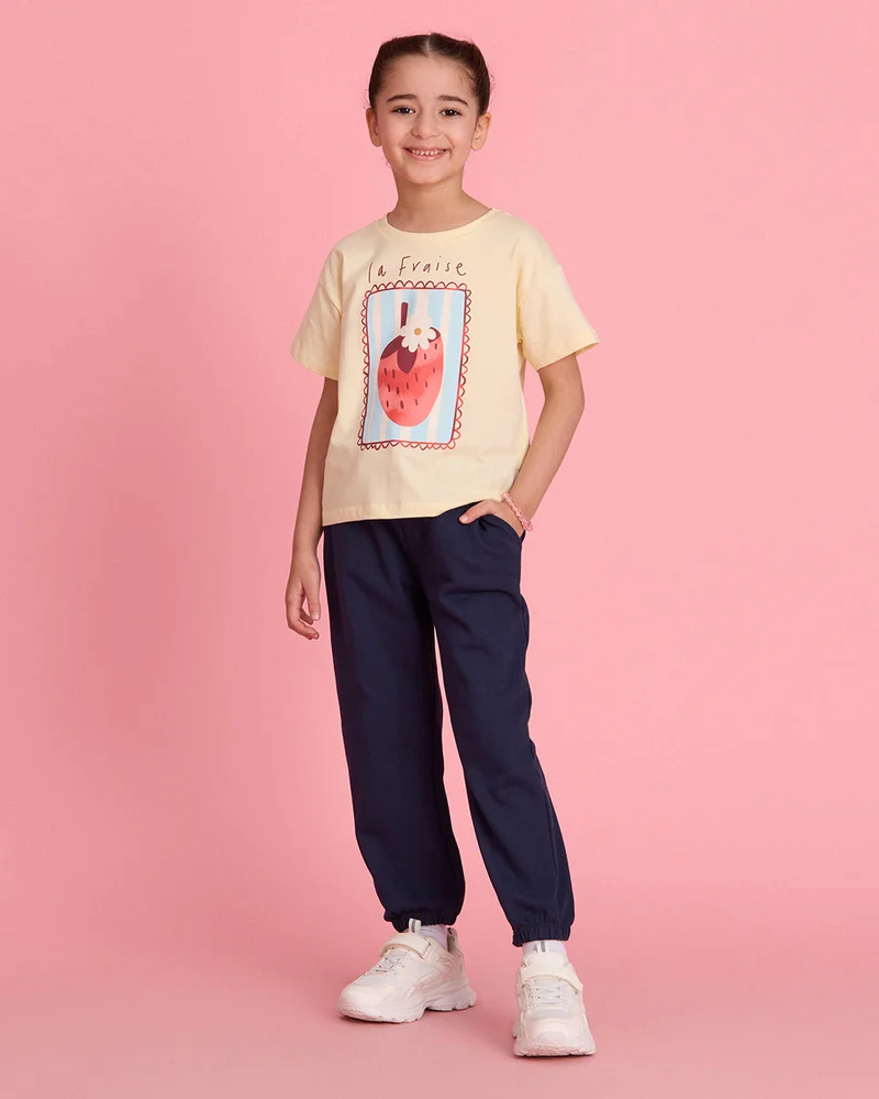 Redtag Girls Navy Basic Terry Track Pants