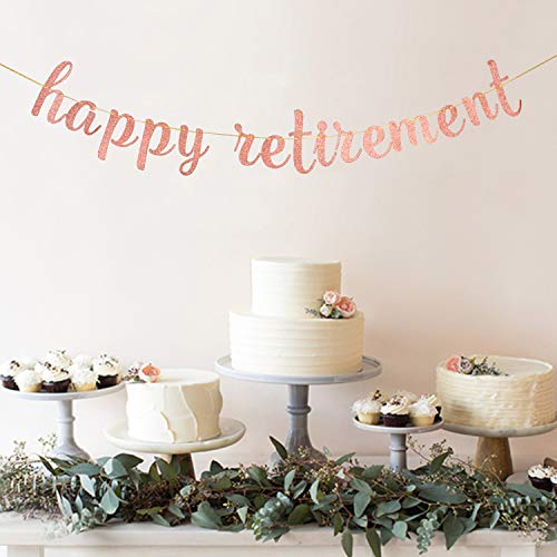 INNORU Glitter Happy Retirement Banner - for Farewell Party Bunting - Leaving Theme - Finally Retiring Party Bunting Decoration Rose Gold - Image 3