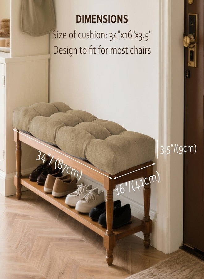 ELFJOY Tufted Bench Cushion Thicken Patio Furniture Cushions Classic Solid Color Porch Swing Cushion Soft Bench Pillow with Non Slip Backing (34x16x3.5 inch Khaki - Image 2