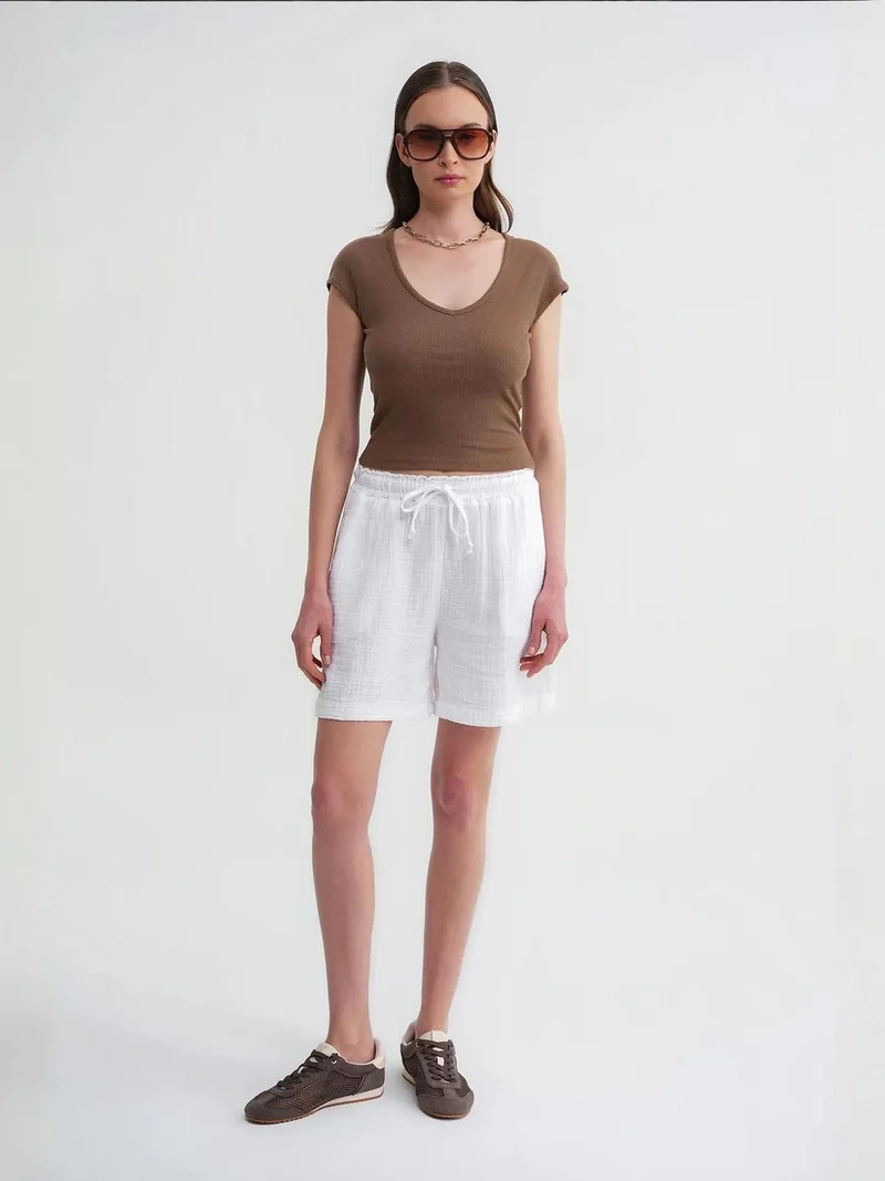 MixRay Mixray High-Waisted Textured Cotton Shorts