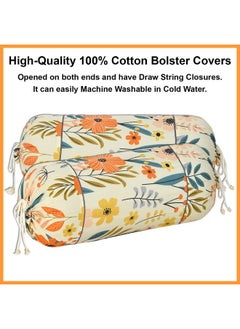 Kuber Industries Kuber Industries Floral Print Soft & Luxurious Decorative Cotton Bolster Cover- Set of 2, 16"x32" (Cream)  - Image 5