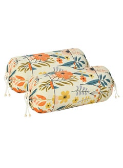 Kuber Industries Kuber Industries Floral Print Soft & Luxurious Decorative Cotton Bolster Cover- Set of 2, 16"x32" (Cream)  - Image 1