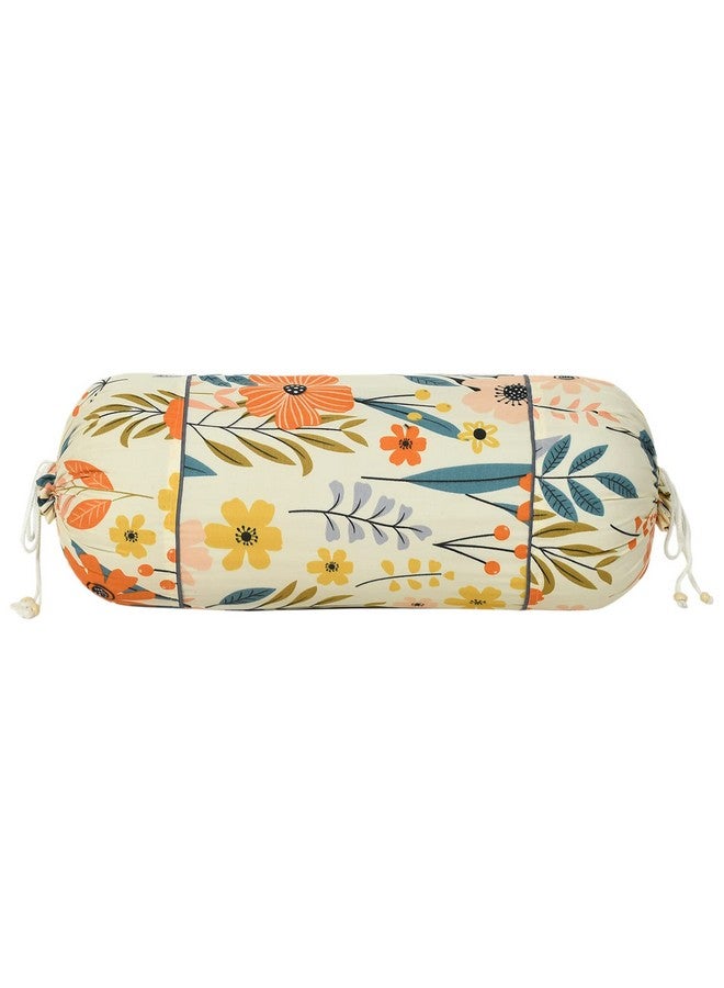Kuber Industries Kuber Industries Floral Print Soft & Luxurious Decorative Cotton Bolster Cover- Set of 2, 16"x32" (Cream)  - Image 3