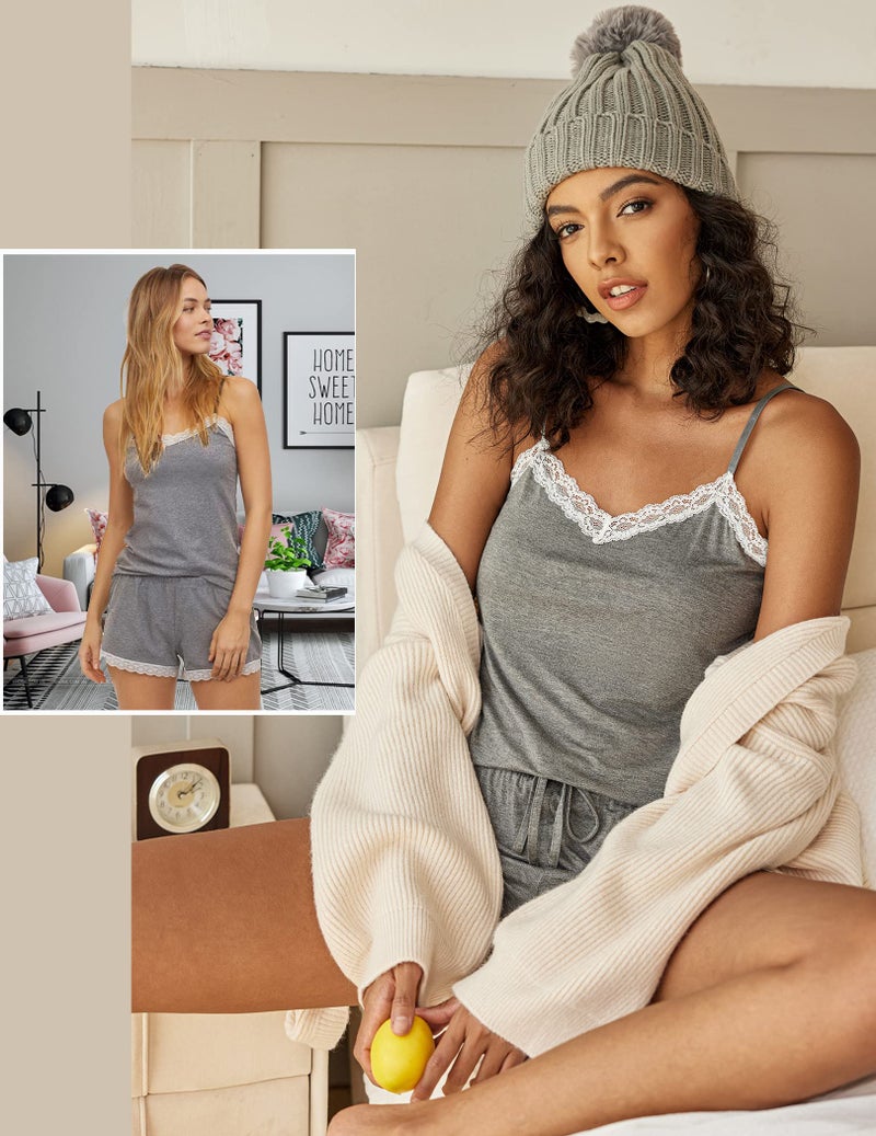 Avidlove Sleepwear Womens Cami Pajamas Shorts Set Lace Trim Pjs Short Set Modal Sleepwear(Medium Grey,S) - Image 5