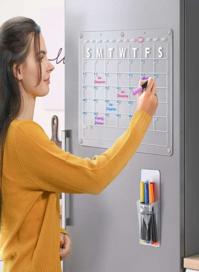 Suneerplay Acrylic Magnetic Dry Erase Board Calendar for Fridge, 16.5"x12" Inch Clear Dry Erase Calendar for Refrigerator, Magnetic Planning Calendars Includes 6 Colors Markers and Magnet Pen Holder - Image 5
