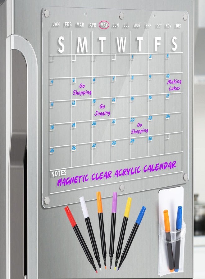Suneerplay Acrylic Magnetic Dry Erase Board Calendar for Fridge, 16.5"x12" Inch Clear Dry Erase Calendar for Refrigerator, Magnetic Planning Calendars Includes 6 Colors Markers and Magnet Pen Holder - Image 1