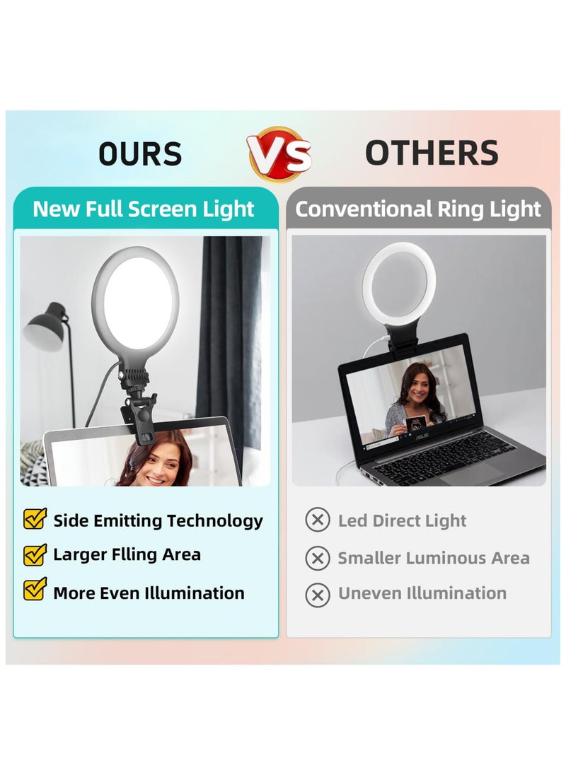 XiuWoo - Full-Screen Ring Light 72 LED Side Lighting with Clip and Tripod for Laptop Computer Monitor Tablet, Light Modes for Video Conference, Photography, Live Streaming - Image 1