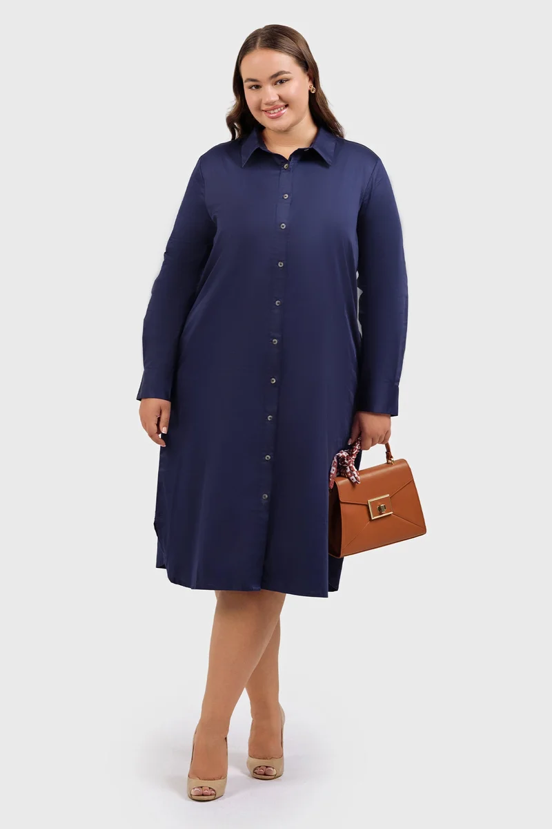 فيرجيو Solid Cotton Midi Shirt Plus Size Dress for Women