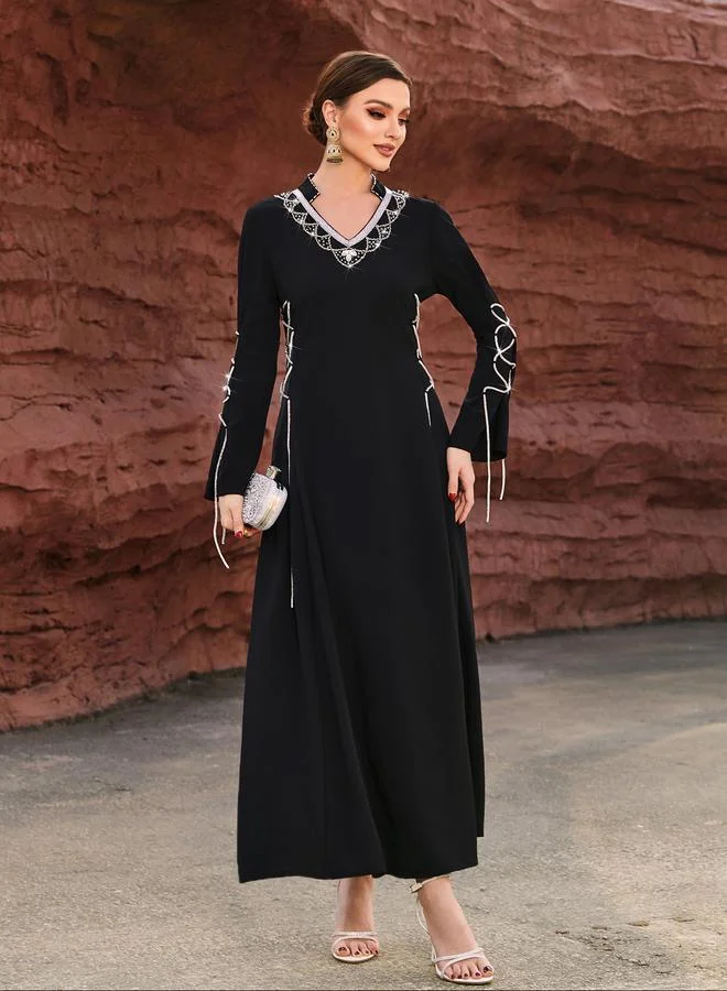 تايك تو Take Two Embellished Flare Sleeve Waist Tie Maxi Dress