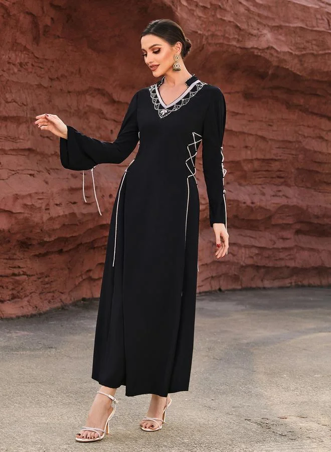 Take Two Take Two Embellished Flare Sleeve Waist Tie Maxi Dress