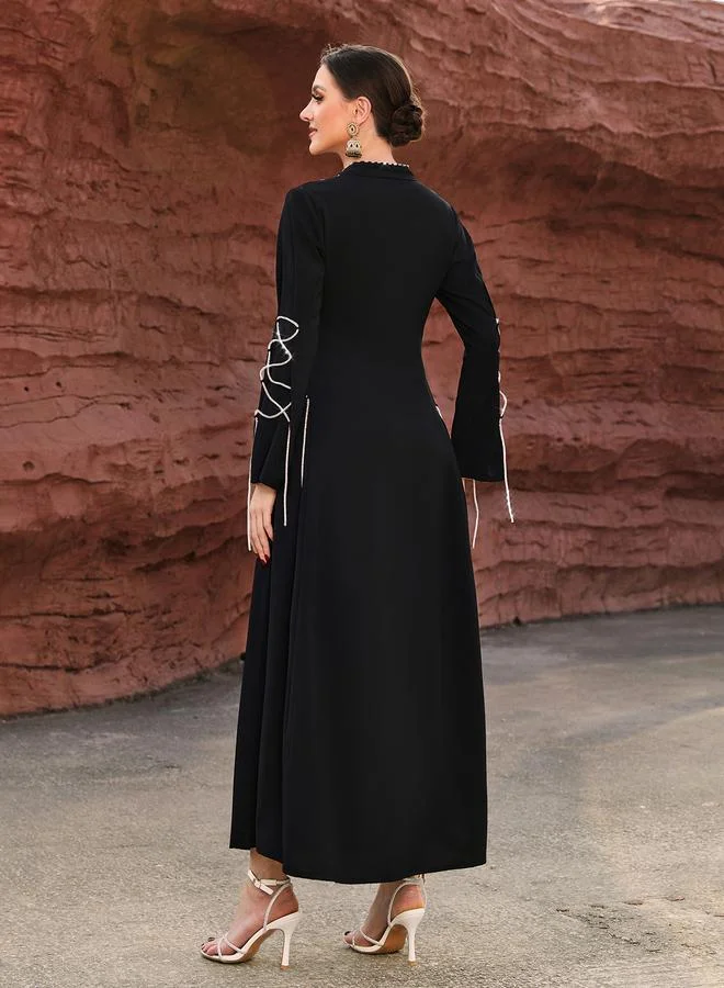 Take Two Take Two Embellished Flare Sleeve Waist Tie Maxi Dress