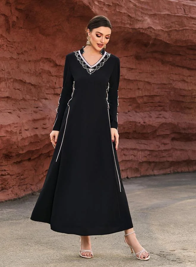 Take Two Take Two Embellished Flare Sleeve Waist Tie Maxi Dress