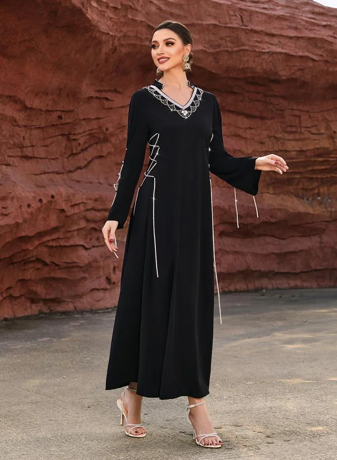 Take Two Take Two Embellished Flare Sleeve Waist Tie Maxi Dress