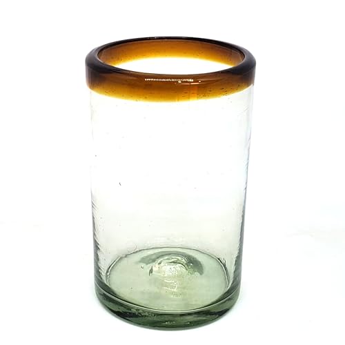 MexHandcraft Amber Rim 14 oz Drinking Glasses (set of 6), Recycled Glass, Lead-free, Toxin-Free (Drinking) - Image 2